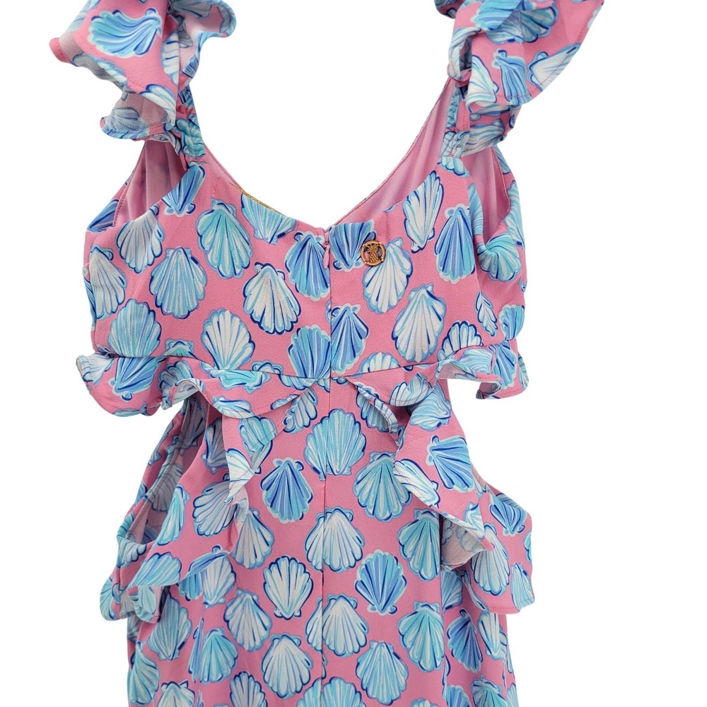 NEW Simply Southern Pink Blue Shell Print Ruffle Cut Out Maxi Dress Womens Small - Picture 3 of 10